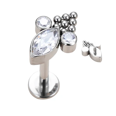 Gzn vente en gros corps titane Piercing interne fileté et Push en Marquise CZ avec boules Cluster Top boucle d'oreille Labret bijoux