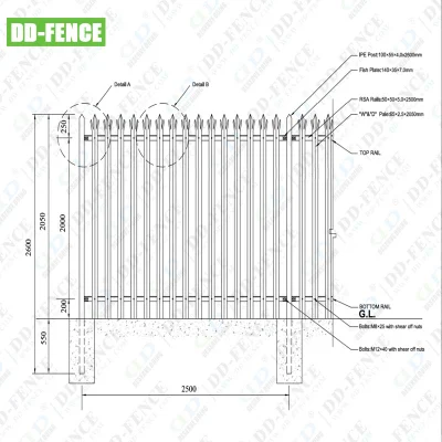 W section pâle 50 * 50 * 6 mm fer angle sécurité béton mur en acier palissade clôtures Ipe poste conception galvanisé à chaud ou enduit de poudre