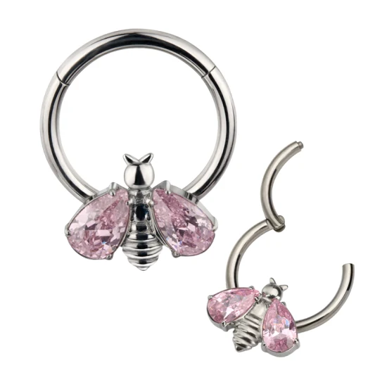 Piercing bijoux de corps ASTM F136 titane forme d'abeille avec lunette ensemble CZ ailes Segment anneau nez anneau boucle d'oreille pour les femmes