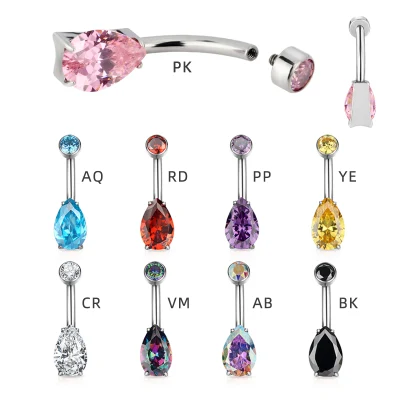 Chaude ASTM F136 Titane CZ Top et Poire CZ Pierre Retour Nombril Anneaux Nombril Anneaux Corps Piercing pour Femmes Bijoux