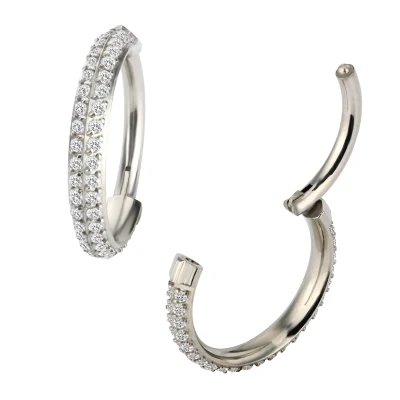 Mode ASTM F136 Titane 2 Ligne CZ Pave Côté Segment Anneaux Clicker Cartilage Boucles D'oreilles Cerceau Corps Piercing pour Femmes Bijoux